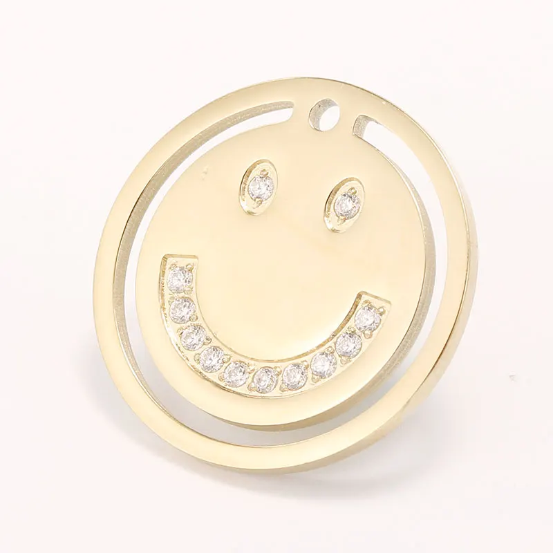 

Hot Selling Zircon Jewelry Round Hollow Smiling Face Smile Charm Smiley Charm Pendant