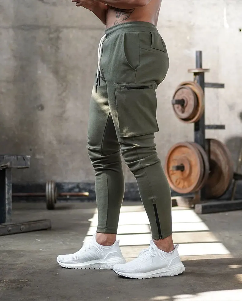 

95% Cotton 5% Polyester Jogger Pants With Towel Loop Workout Gym Sweat Trousers Side Zipper Pocket Fitness Bottoms Trousers Men, 8 color