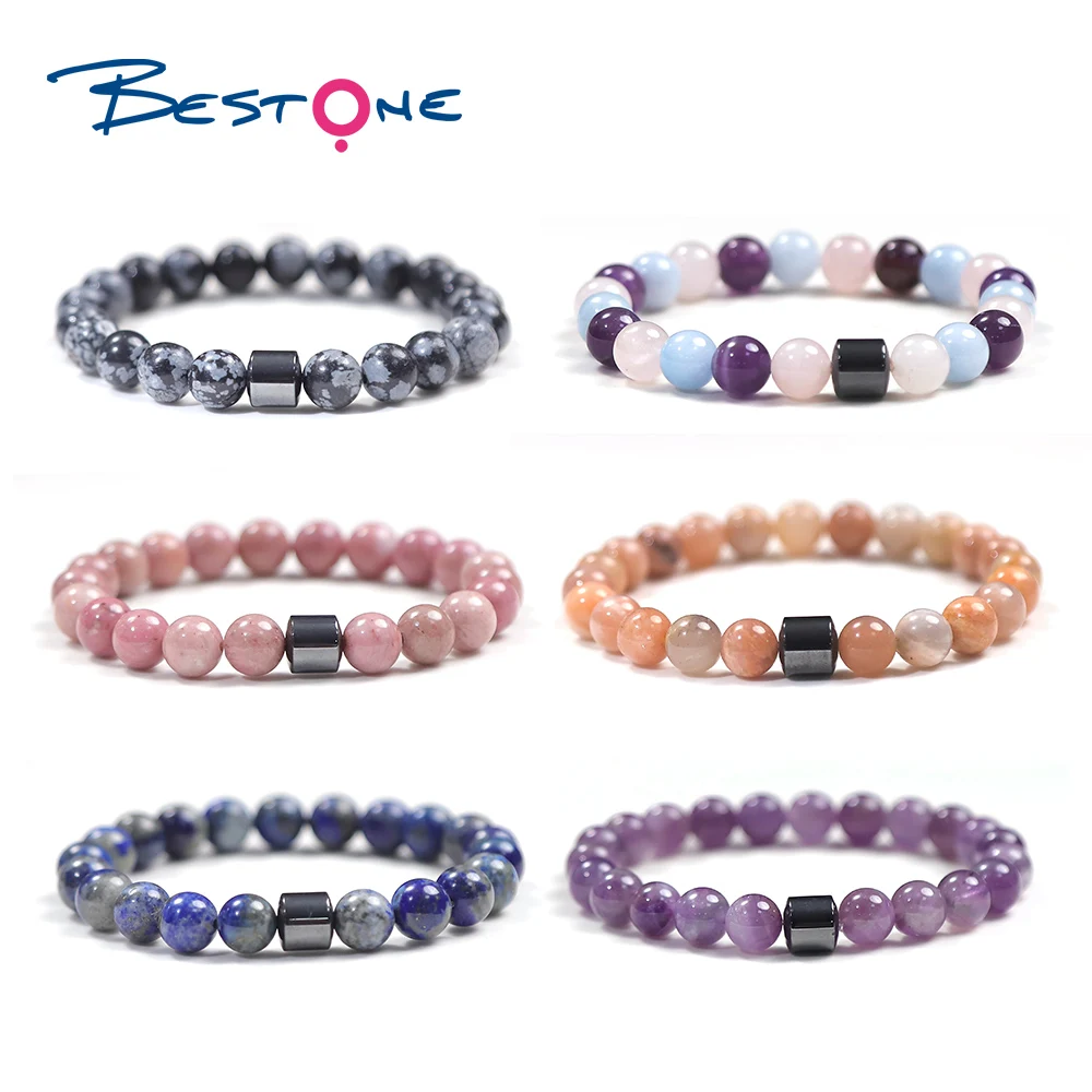 

Bestone Precious Stone Bracelet Crystals Healing Real Natural Amethyst Stones Beaded Bracelet For Men Women Bracelet