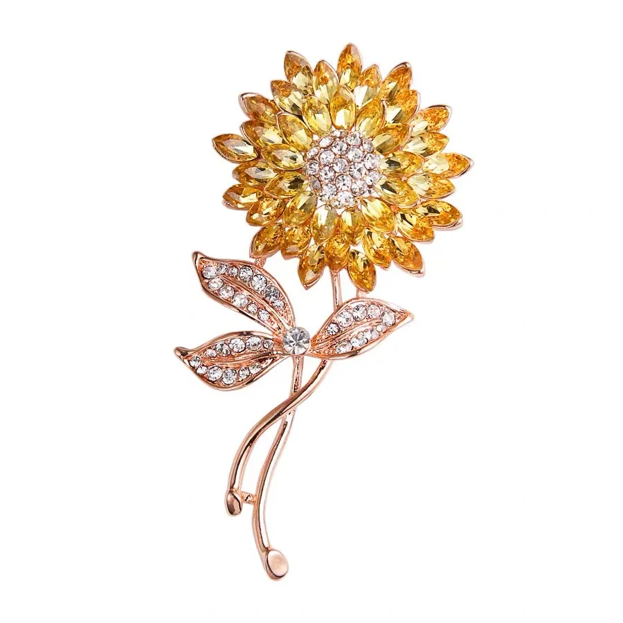 

Yellow sunflower crystal brooch clothing accessories flower wedding banquet party brooch, Picture