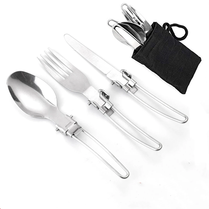 

Wholesale outdoor travel camping cutlery set portable stainless steel tableware