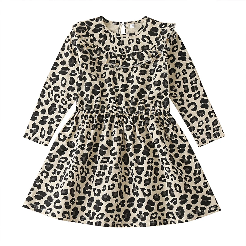 

Wholesale leopard print back to school kids daily clothes long sleeve fashion little girls winter dresses, As picture show