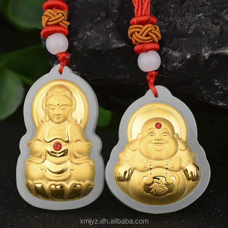 

3D Gold Inlaid With Hetian Jade Inlaid With Pure Gold Inlaid With And Big Day Gem Guanyin Buddha Pendant Manufacturer Wholesale