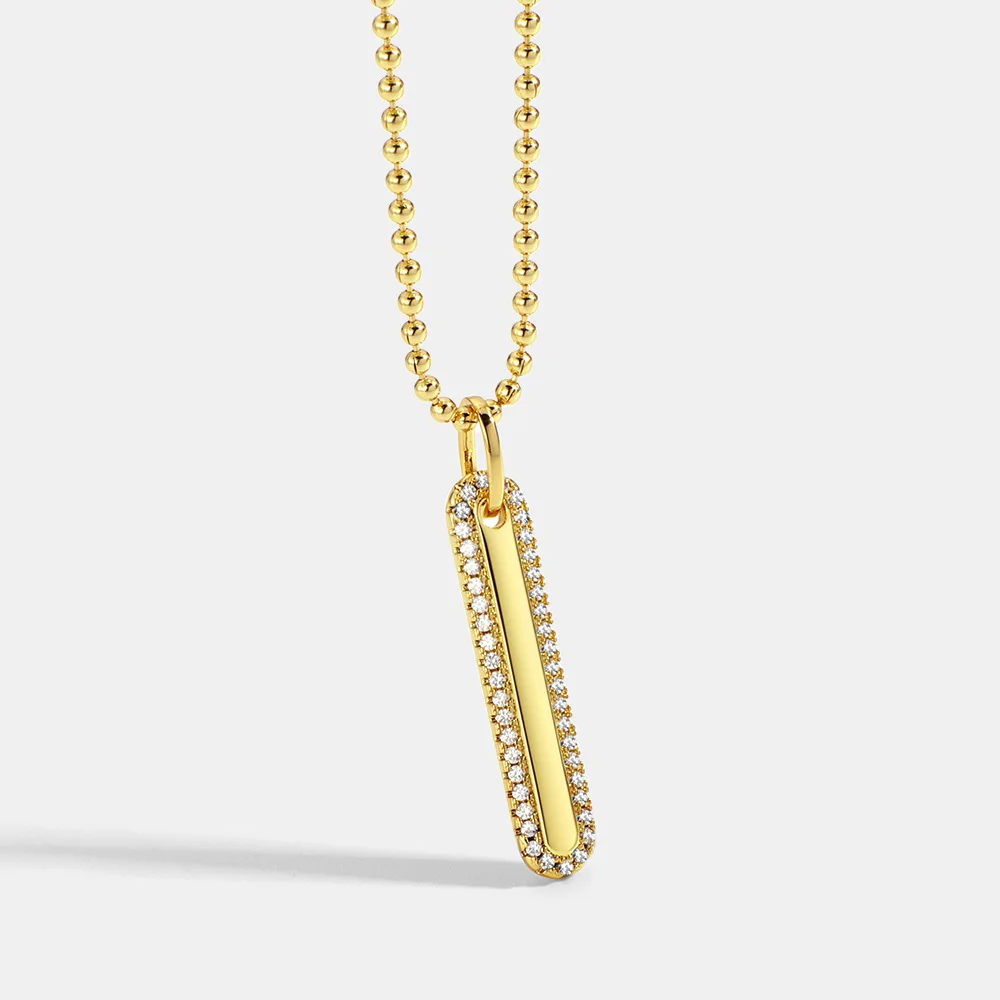 

Hip Hops 14K Gold Micro Pave CZ Stone Long Geometry Necklace Unisex Zircon Beaded Chain Vertical Bar Sweater Necklace