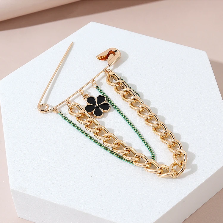 

European Punk Style Clothing Accessory Link Chain Drop Pin Brooch Hip Hops Statement Metal Chunky Chain Paperclip Brooch, Picture color