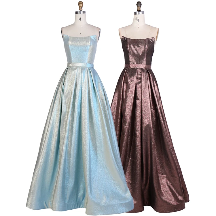 

Simple design various sizes jacquard fabric square neckline strapless party banquet prom dress for girls