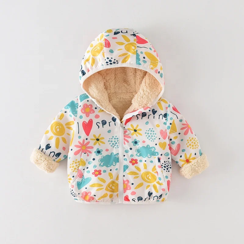 

B23422A Autumn/Winter new children fleece coat Cartoon hooded windbreaker coat
