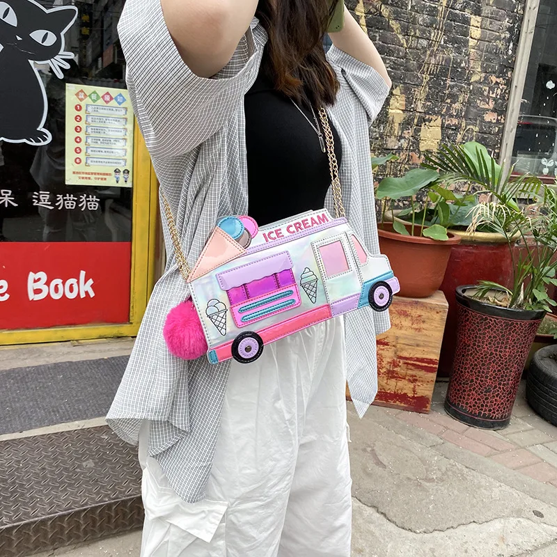 

2020 New Women Fashion Ice Cream Car Bag Wholesale Lady Trendy Purse Laser Holographic Crossbody Bag