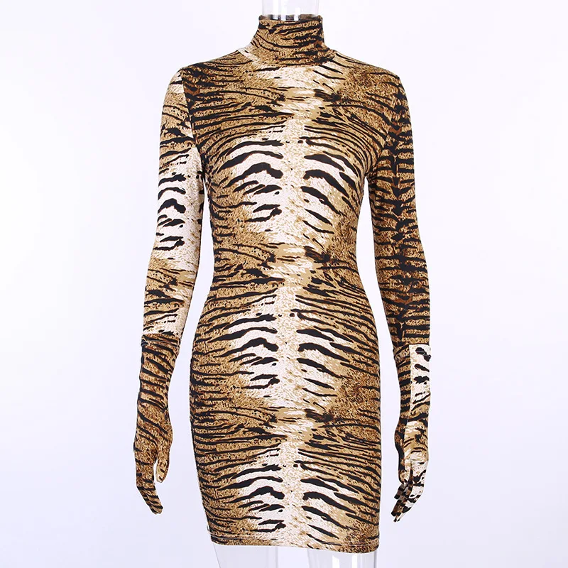 

2020 new arrivals summer Wholesale tiger print fashion long sleeve women mini short casual dresses