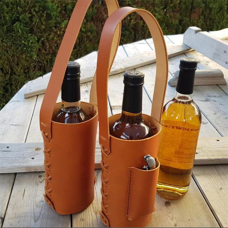 

New Design Heavy Duty PU Leather Wine Bottle Carrier Luxury Wine Holder Bag High Quality Wine Bottle Carrier Bag, Brown
