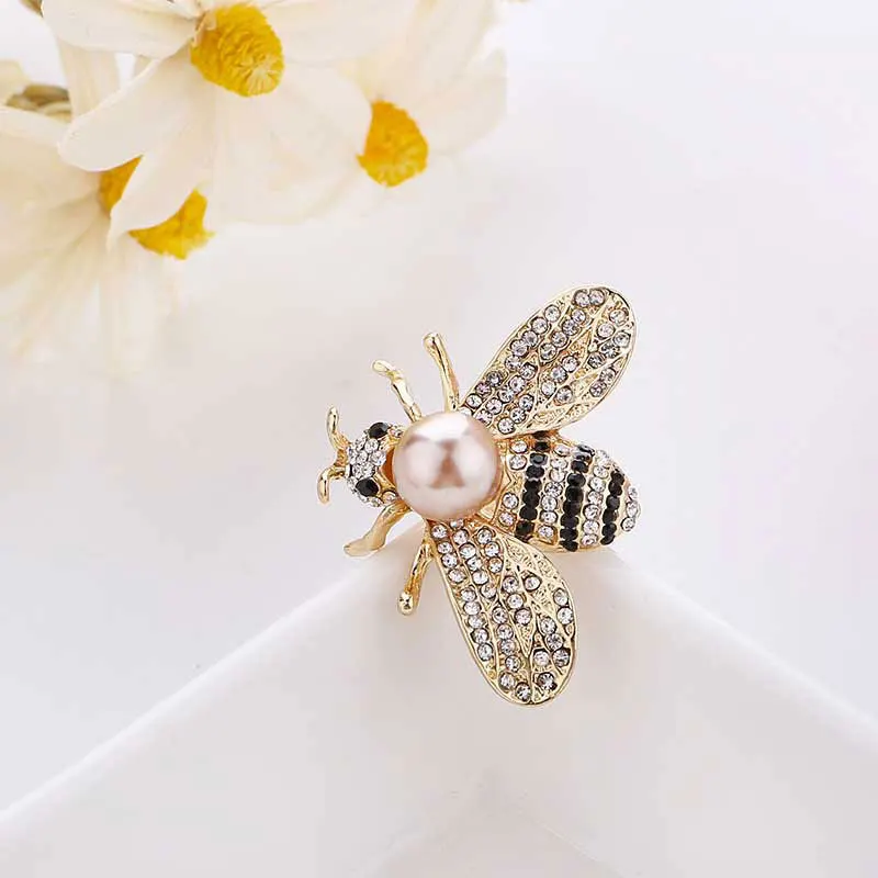 

retro cartoon insect pearl bee jewelry women brooch hijab safety pin brooches set custom bling luxury jewelry set gold plated
