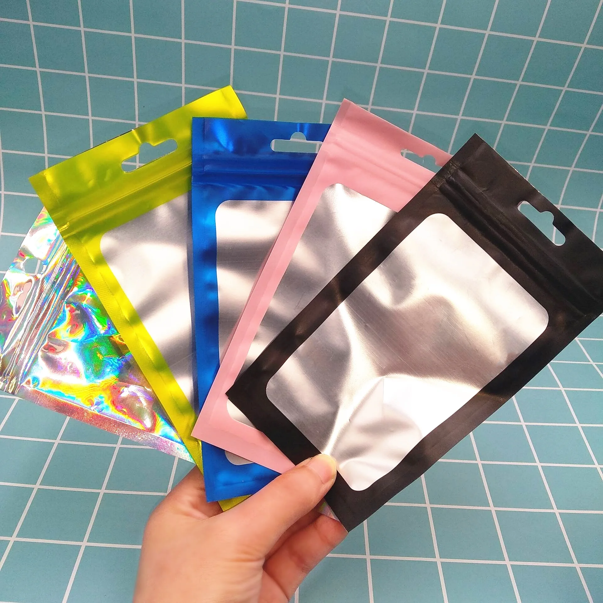 

Custom logo printed plastic holographic pouch mylar ziplock packaging bag eyelash packaging bags suit for mink eyelashes, Laser silver