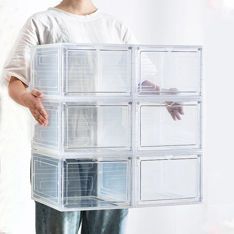 

Sneaker storage clear magnetic plastic shoe box, Transparent, black,red