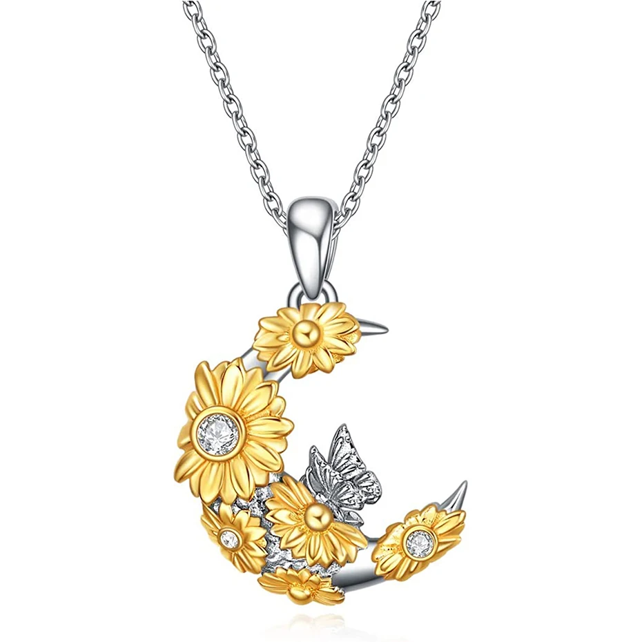 

Rose Valley Sunflower Butterfly Necklace Hot Selling Jewelry Pendant Gold plated Two Tone Jewel Fashion Gift For Lover YN049