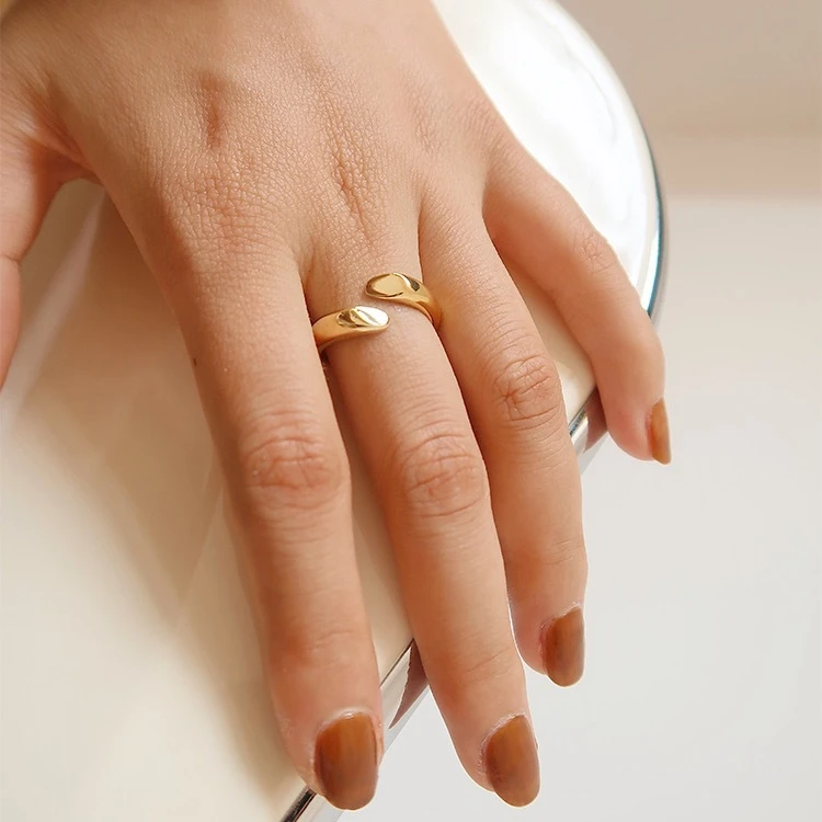 

Minimalist Stainless Steel Jewelry Dislocation Cut Section Circle Irregular Chunky Ring Waterdrop 18K Gold Plated Rings YF4094