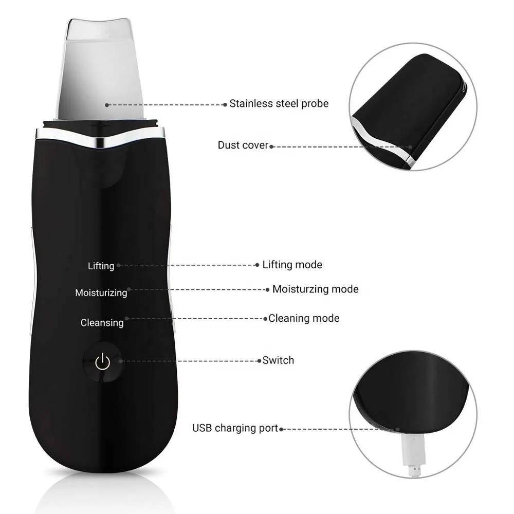 

High Quality Beauty Supplier Private Label Custom Logo 3 Speed Electric Skin Care Ultrasonic Facial Scrubber