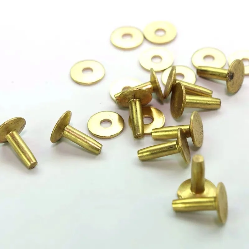 
Brass Rivet Flat Head Solid Copper Rivet and Burrs for Leather 3.4x14.5mm 