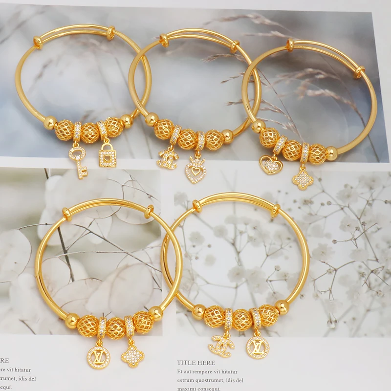 

High Quality 24k Gold Plated Zircon Bracelets For Women Brass Copper Baby Child Bracelets & Bangles