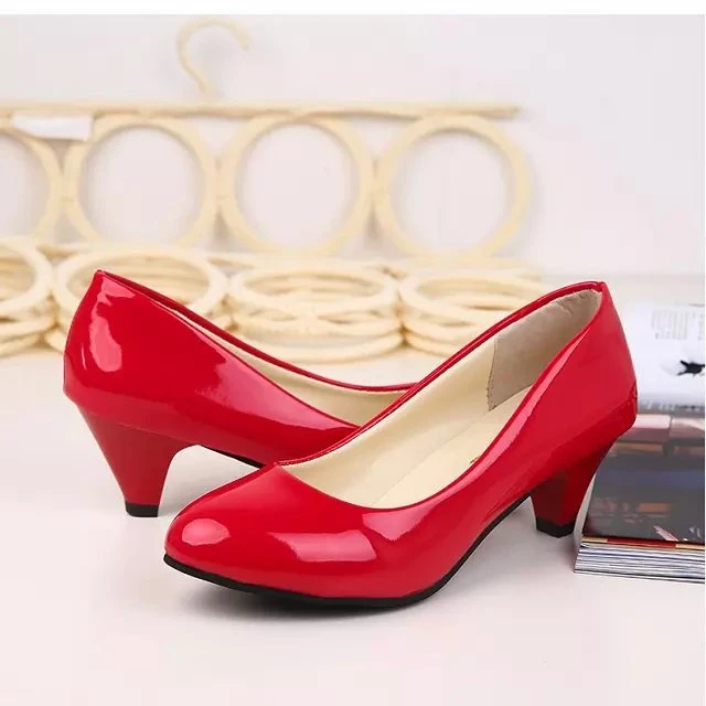 

China factory women's shoes fashion heels low top comfortable ladies high heel shoes patent leather high heels shoes for women, Black,white,red