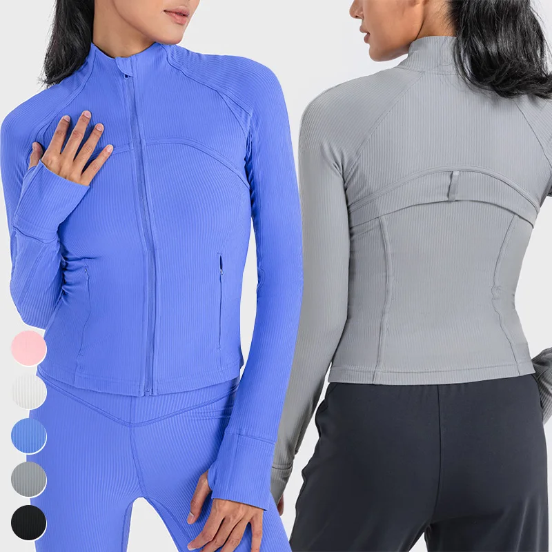

Breathable Running Workout Coat High Elastic Thumb Holes Gym Fitness Sports Jacket Women Clothing Long Sleeve Zipper Yoga Jacket