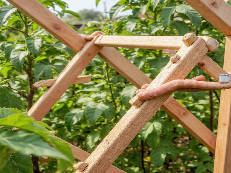 Assembling wooden frame components for DIY tomato trellis