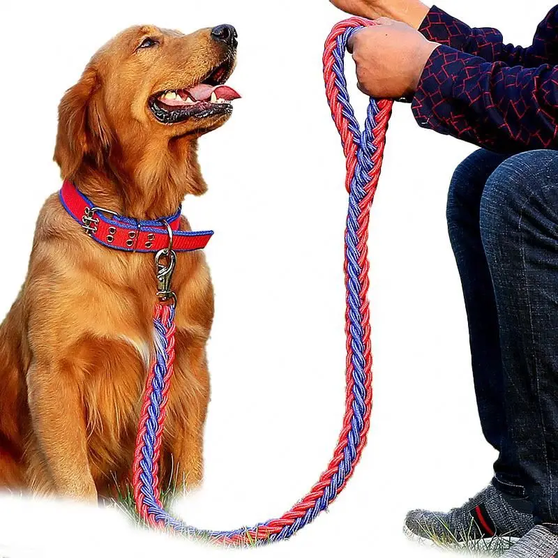 

New Arrival Two-color Collar Eight-strand Rope Chain Pet Leash Set For Large Medium Dogs Chain Braided Rope, Customized color