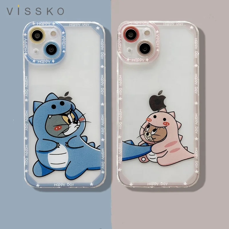 

New cartoon Cat and mouse creative pattern cute transparent TPU mobile phone case for iPhone X 7p 8p 10 11 12 13 pro max, 2 colors