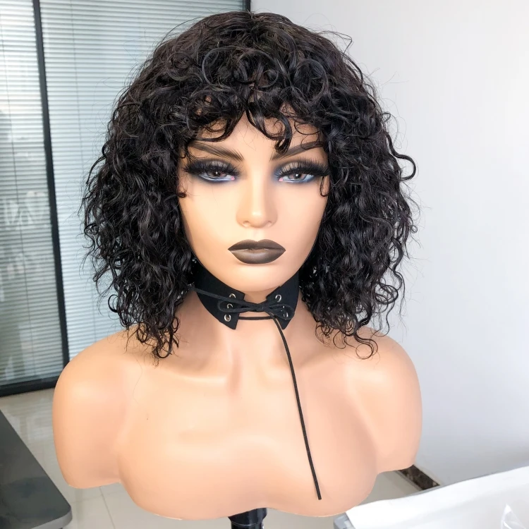 

September Promotion 180% density finger wave machine bob wig Wholesale price 100% human hair Brazilian wig for black woman