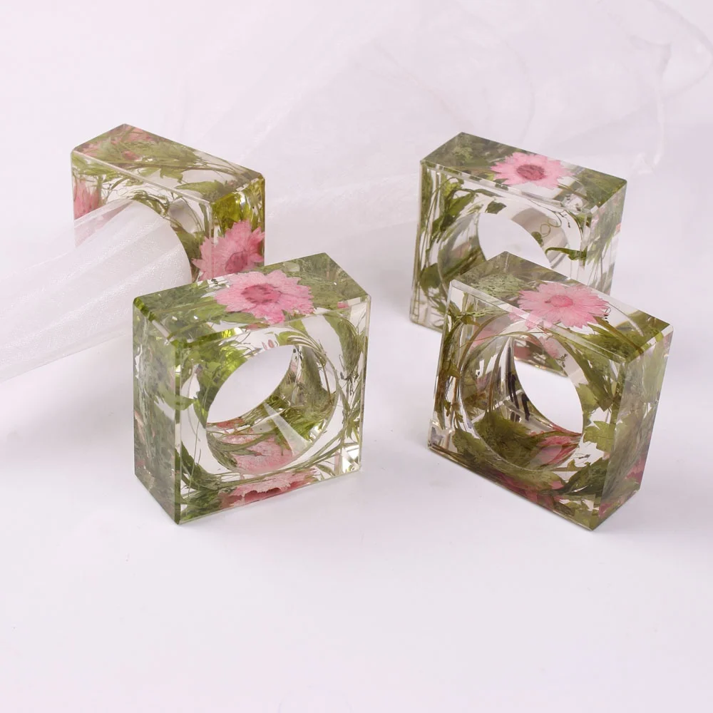 

Acrylic Flower Square Napkin Rings For Spring Table Decor, Customized