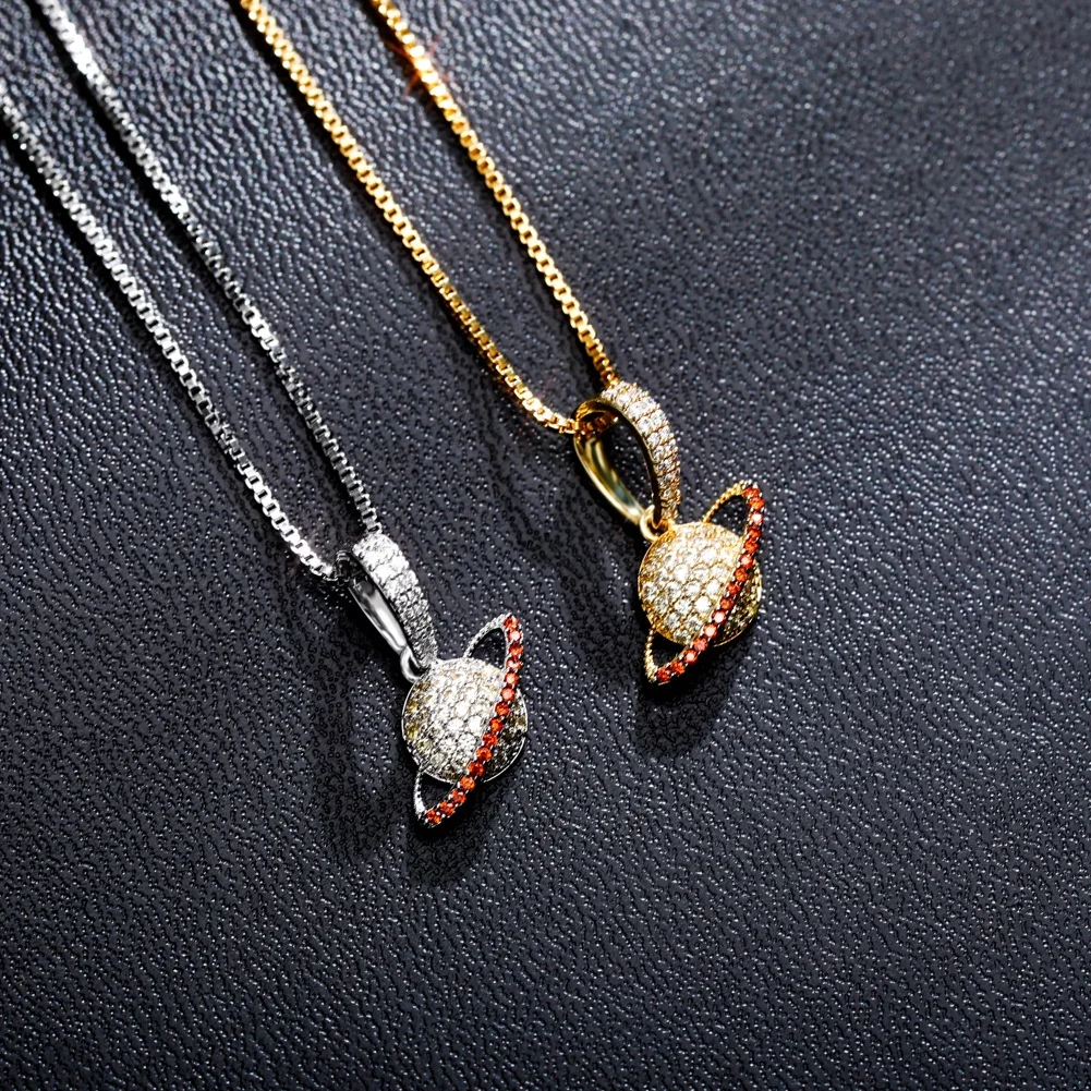 

2021 New 925 Sterling Silver Planet Pendant Necklace 100% Sterling Silver Charms Fashion Cubic Zirconia Necklaces Women Jewelry