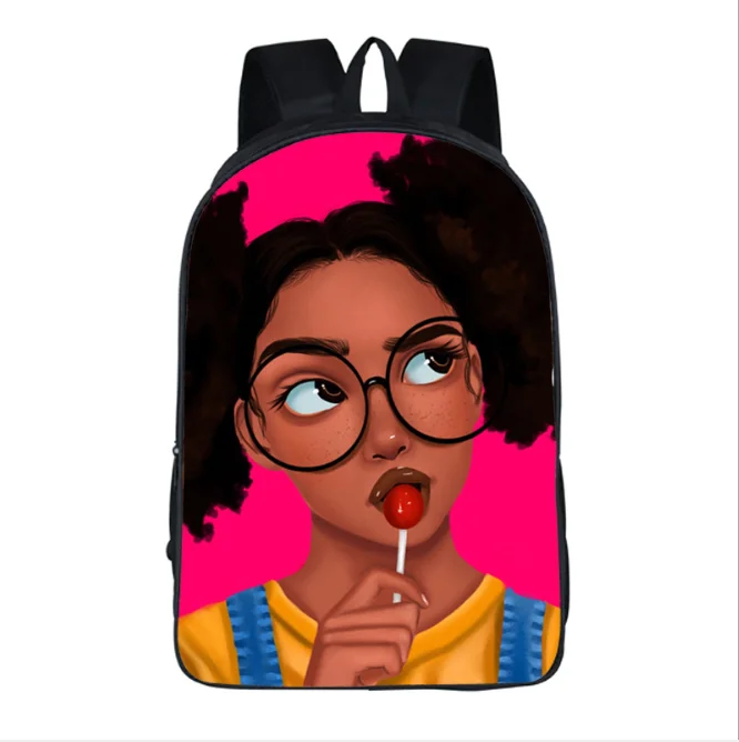 

Custom pattern Black Girl Full Print Bag Student Backpack Unisex School Travel Bag