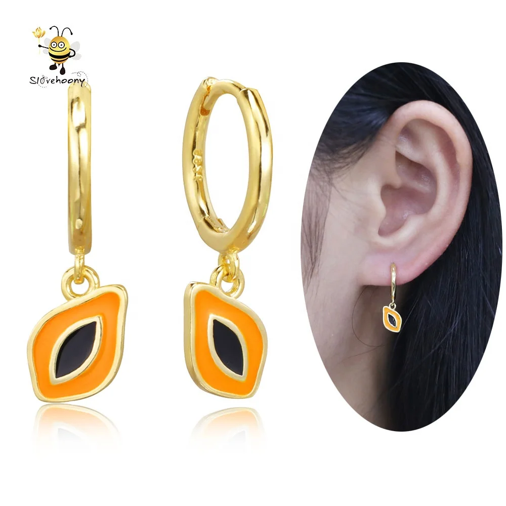 

Slovehoony Papaya Huggies Hoop Earrings Set Fruit Enamel Drop Earrings Sterling Silver 925 Jewellery For Women Joyas Wholesale, Silver/gold/ rose gold
