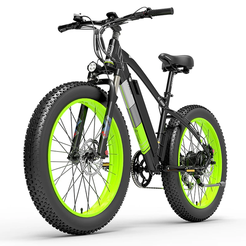 

LANKELEISI XC4000 26 inch electric mountain bike fat tire electric bicycle 48v15ah lithium battery 1000W snow bike, Black yellow/black green