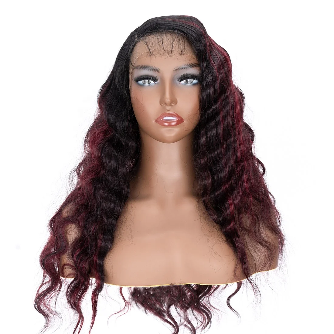 

Wholesale High quality Top grade Ombre dark red color super long body wave HD lace front synthetic hair wigs with baby hair