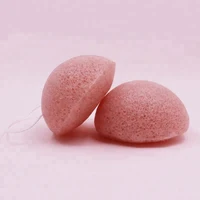 

Fast Delivery Organic Faicial Cleaning Konjac Sponge In stock Low MOQ Cherry Pink Half Ball Konjac Sponges Natural