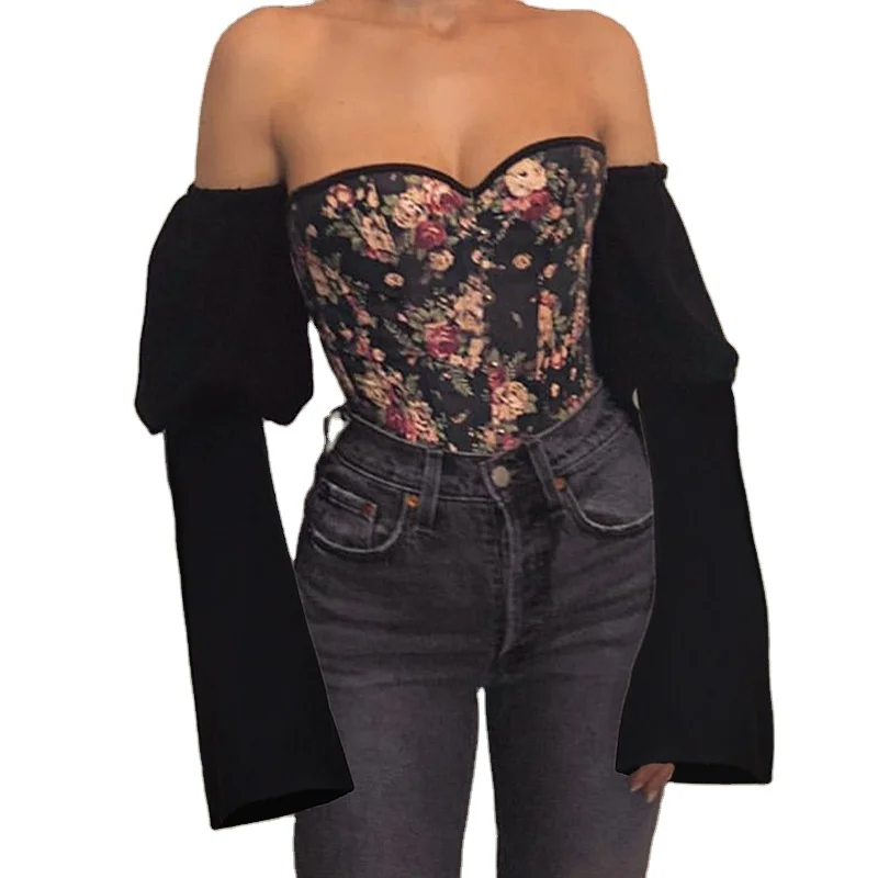 

Tie Autumn Latest Floral Blouse Long Sleeve Women Tube Top