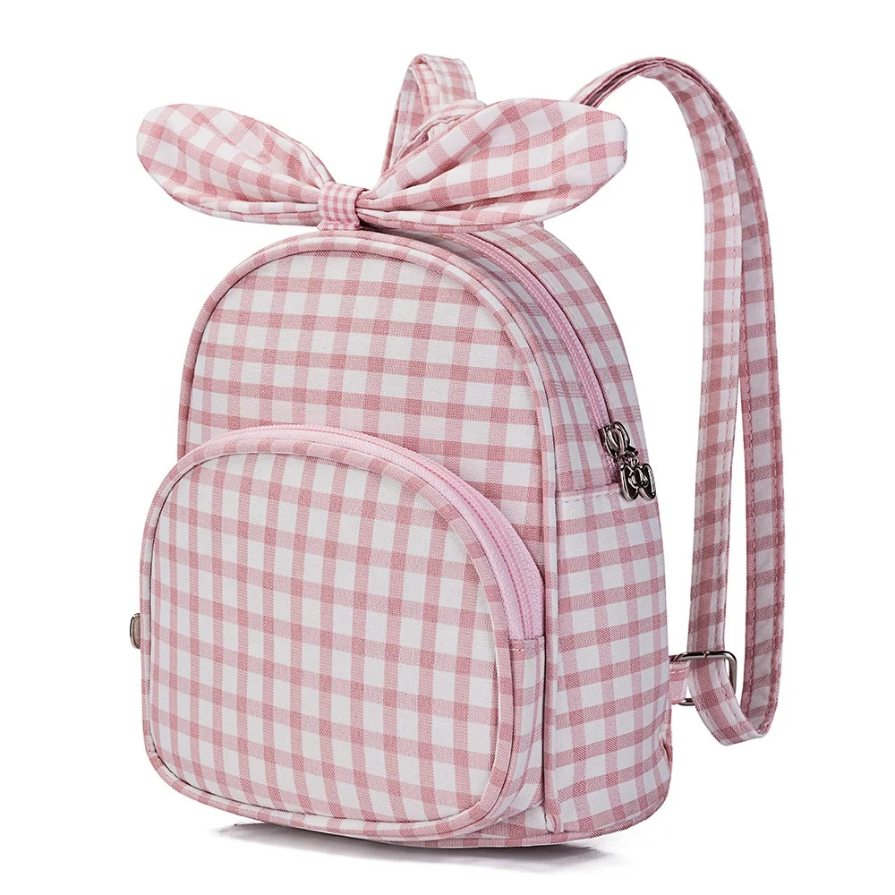 

Bowknot girls' large-capacity Oxford cloth high-quality plaid pink school bag, Red,wine red,green,blue,pink,black,gray