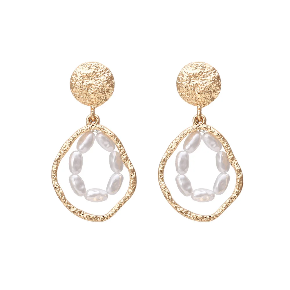 

JUHU New fashion pearl earrings retro geometric earrings simple atmosphere earrings metal alloy jewelry, Gold