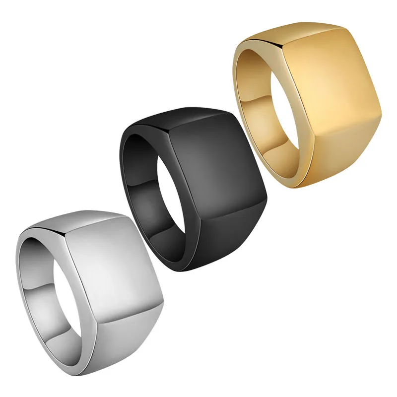 

Shangjie OEM anillos Wholesale Fashion Name Engraved Rings Mirro Stainelss Steel Jewelry Custom Square Men Rings, Gold, silver, black