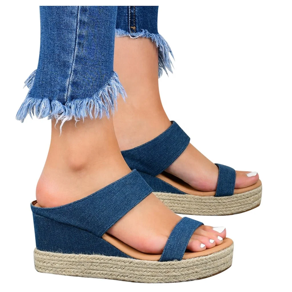 

Wholesale custom new designer ladies denim sandals women summer platform sandals, Black white red blue beige