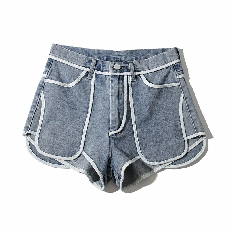 

TWOTWINSTYLE High Waist Hit Color Patchwork Pocket Shorts Female Fashion New Clothing