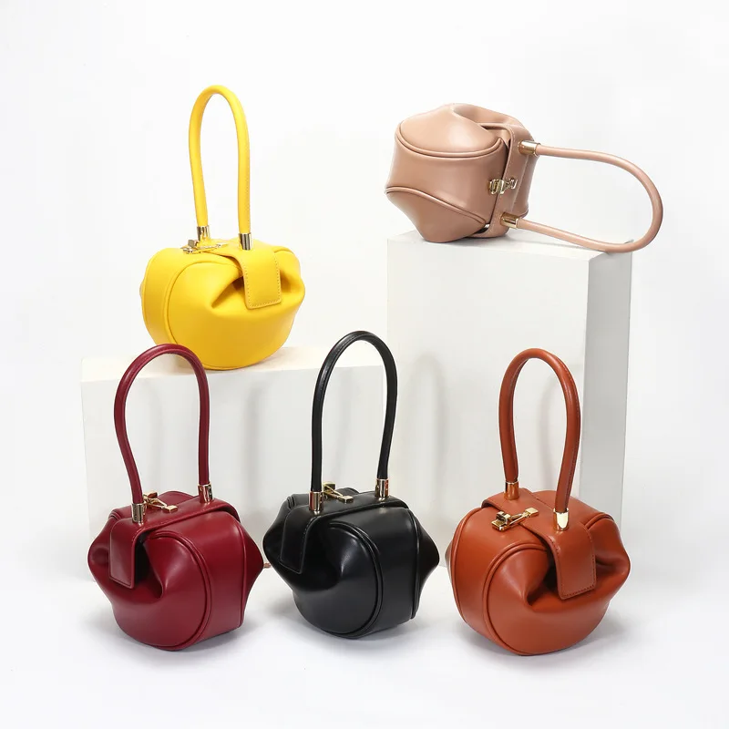 

2021 High Quality Wholesale Two Size Fashion Genuine Real Leather Woman Designer Handbags and Purses 2021 Dumpling bag, White / yellow / burgundy / black / brown / apricot / green
