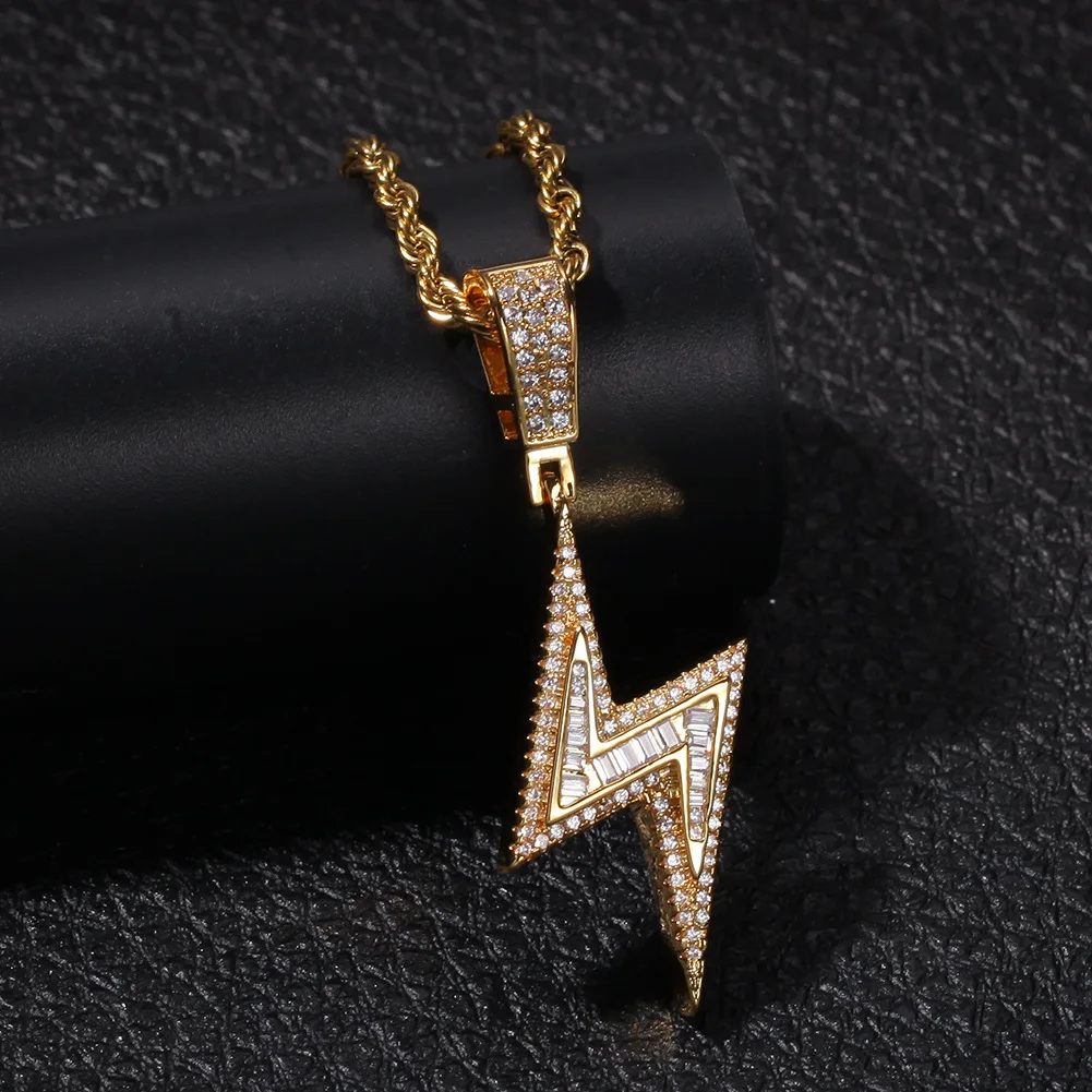

Hot Trend Hip Hop Style Iced Out Zircon Thunder Pendant Necklaces Gift For Unisex, Picture