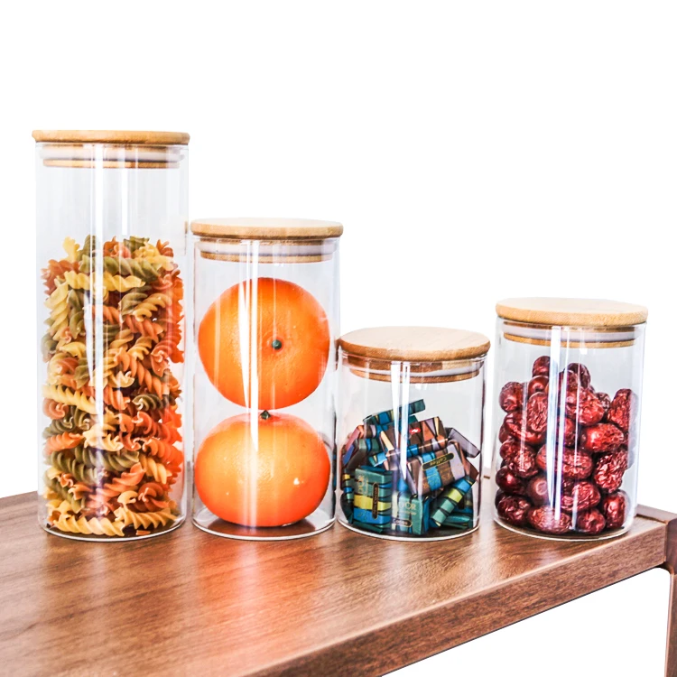 

Supplier Wide Mouth Round Borosilicate Airtight Kitchen Pasta Food Spice Glass Storage Jar and Containers with Bamboo Lid, Clear