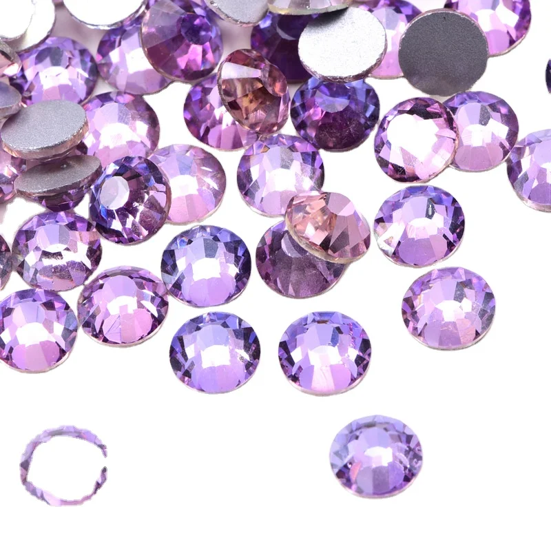 

Wholesale air violet glass flatback Loose Glass Strass purple Non Hot Fix Nail Art Rhinestones silver back