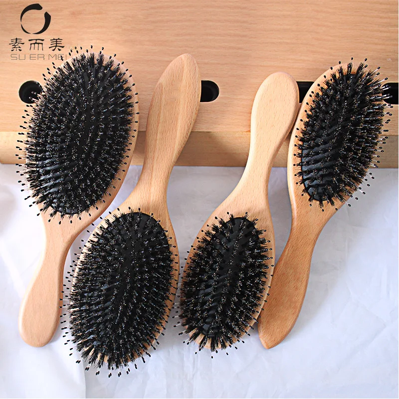 

Custom Logo Hair Brushes Boar Bristle Hair Brush Paddle Antistatic Hair Brush, Wooden/bamboo