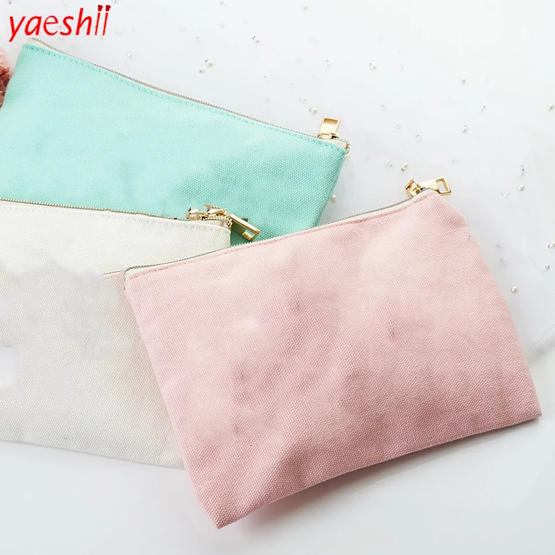 

YAESHII Beauty Leather Plain Cosmetic Bag Toiletry Organic Cotton Canvas Zipper With Custom Logo Pouch, White