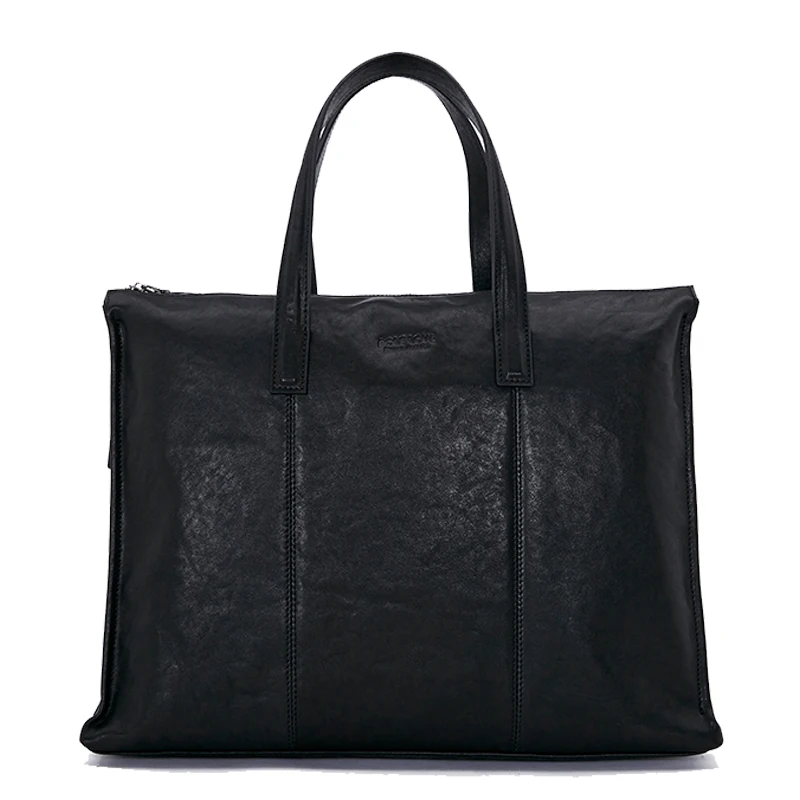 

large capacity striped cross-body briefcase workplace men business natural high-quality first layer cowhide bag, Black