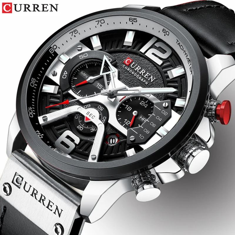 

CURREN 8329 Mens Watches Top Brand Luxury Leather Sports Watch Fashion Chronograph Quartz Man Clock Waterproof Relogio Masculino, 5 colors