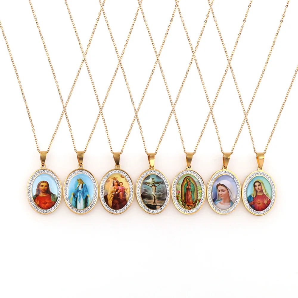 7 Style Gold 316L Stainless Steel Oval Virgin Mary Christian Catholic Necklace Pendant High-quality Necklace For Women Gift